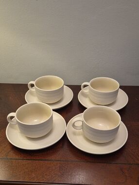 Hornsea 4-Piece Cream Ceramic Teacup‎ and Saucer Set Made In ENGLAND